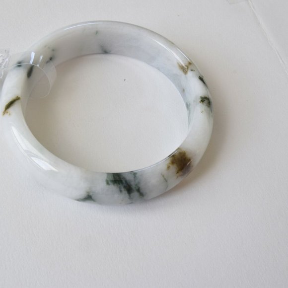 Element Shine Jewelry - Natural Real Jade Bangle White Brown Green 58 mm